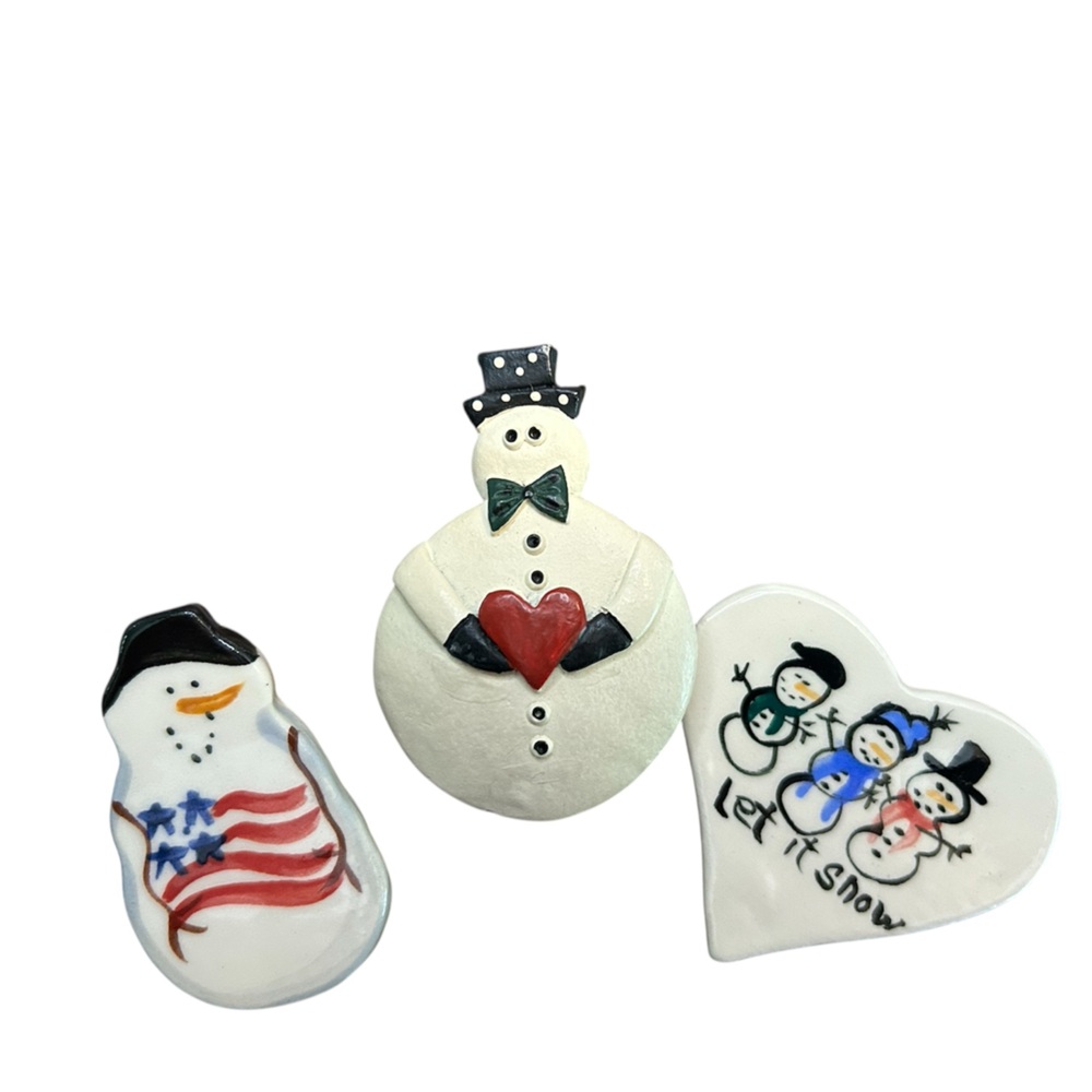 Folk Art Handmade Snowman Brooch Set